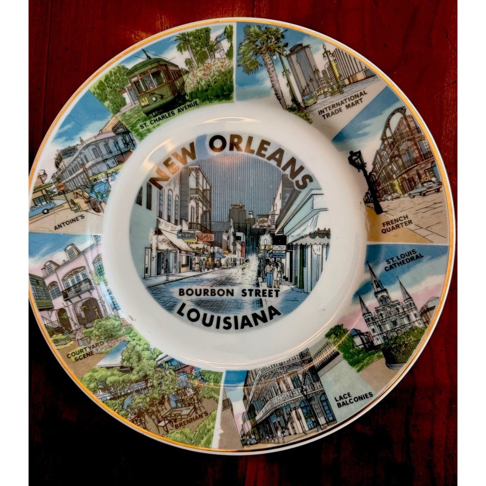 Vtg New Orleans Louisiana Souvenir Wall Plate Bourbon Street French Qtr‎ 10.25"